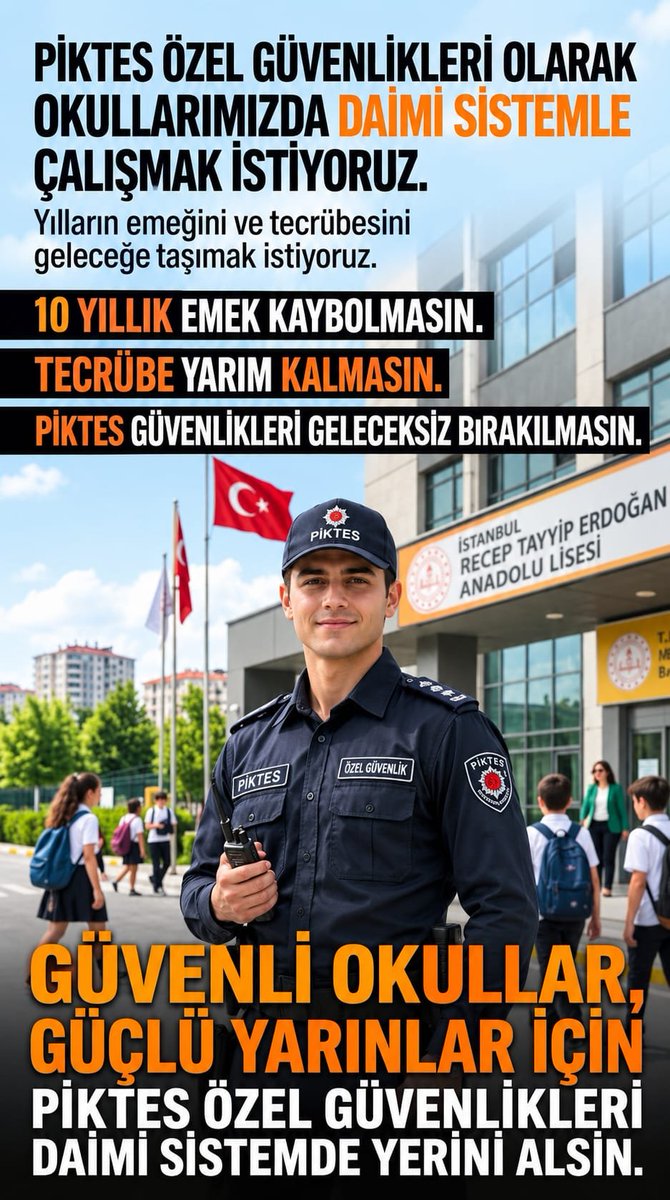 Durdaneelik1's tweet photo. @topogluemre hayatBoyuÖğrenme 
#HayatBoyuEmek 
#HayatBoyuEğitim
@topogluemre
@chnkvnc
@memetsimsek
@Yusuf__Tekin
#Piktes ÖZEL GÜVENLİKLER 
📌10 YILLIK TECRÜBEYLE
📌10 YILLIK EMEKLE
📌10 YILLIK BİRİKİMLE
12 AYLIK İSTİHDAMA DAHİL
OLMAYI  BEKLİYORUZ 
SAYGILARIMIZLA
🇹🇷TÜM OKULLAR GÜVENDE OLSUN https://t.co/XfFJe7IM9E