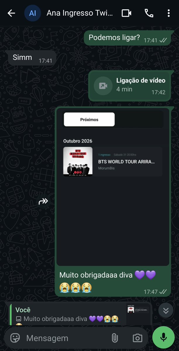 imfacti's tweet photo. Feedback SUPER positivo pra
@jeonstrelar que me ajudou nessa indicação de ingresso a Ana querida que foi super paciente e transparente comigo muito obrigada meninas 🥹🥹💜MEUDEUSS EU VOU VER O BTS https://t.co/7bQ6QDHOtG