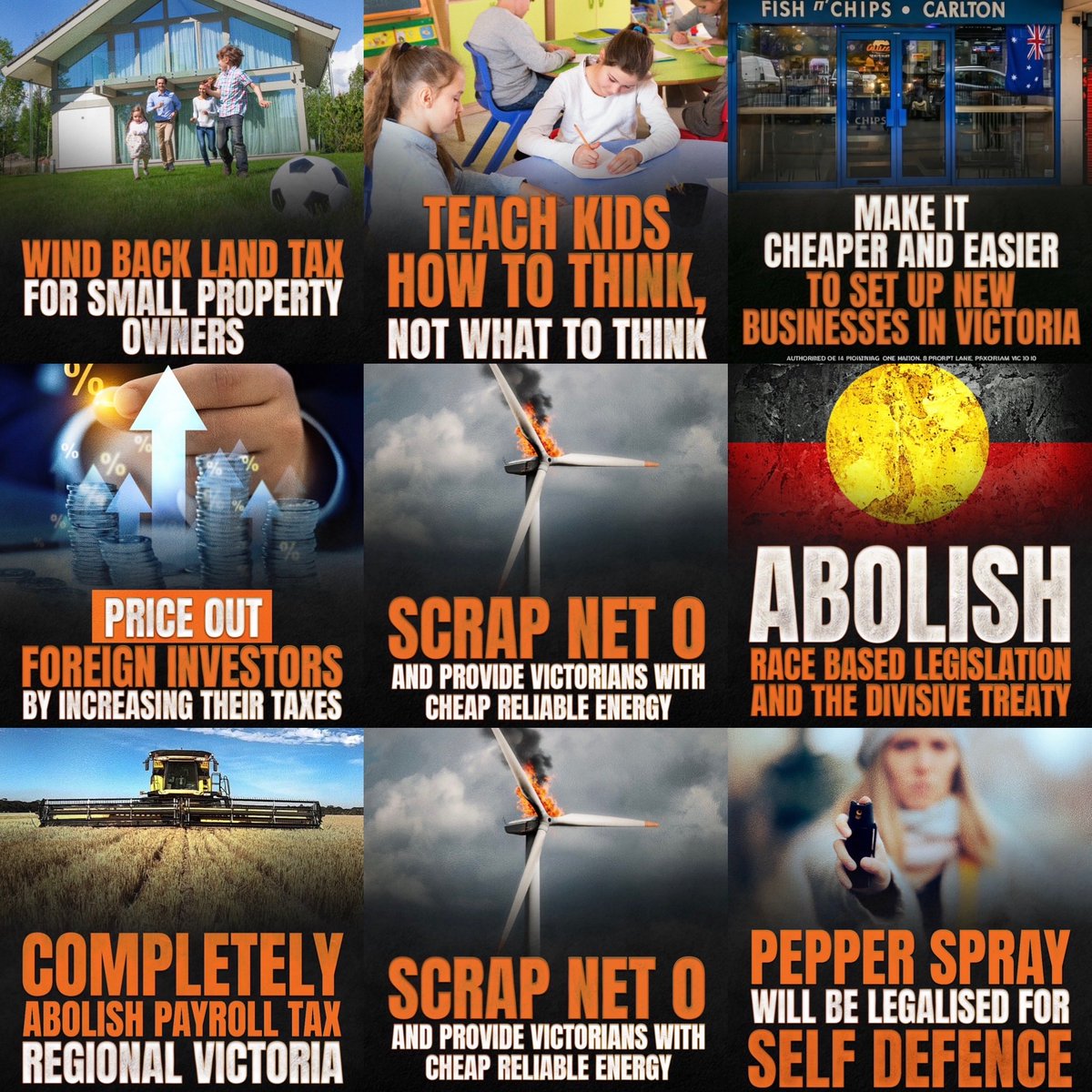 KatyKray73's tweet photo. One Nation launched its Vic election policies.

Key pledges: more police (incl. fast-tracked ADF veterans), harsher youth penalties, 24/7 bail court + 3 new magistrates’ courts, UK-style home self-defence, and a trial of legal pepper spray.

Cuts: scrap Suburban Rail Loop (redirect to Airport Rail and Melton electrification), abolish the Treaty and Gellung Warl, scrap net-zero targets and subsidies, cancel major transmission projects, reverse the gas connection ban, and lift the nuclear ban. Also wind back land tax hikes and lift the payroll tax threshold.

One Nation is the only party offering Victorians a clear break from the status quo: tougher on crime and focused on the basics people actually asked for. It’s the first serious alternative Victorians have had in years. 👏🏼🇦🇺
