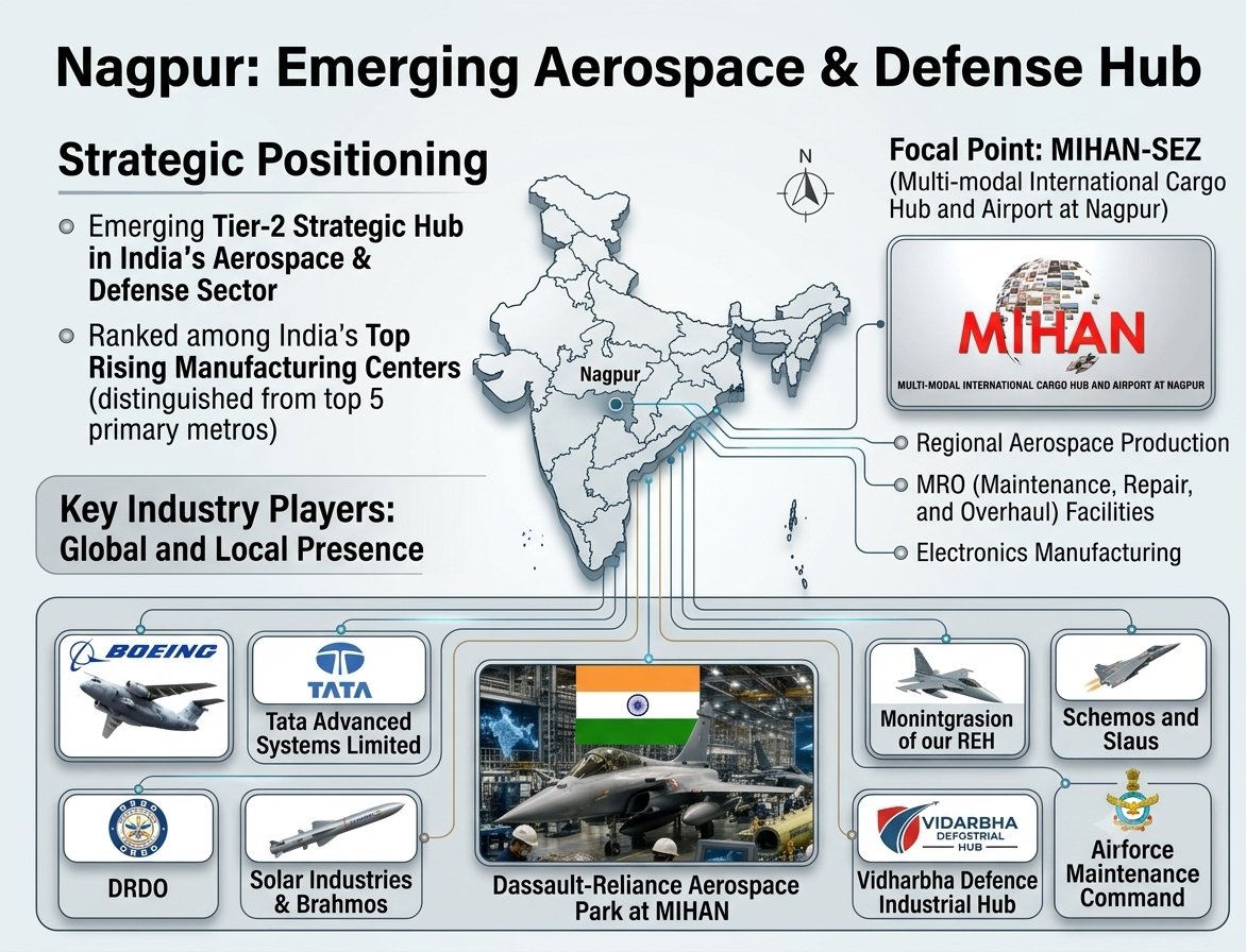 Nagpur_Vidarbha's tweet photo. #Nagpur #Aerospace #Defence #Manufacturing #MRO #CentralIndia #Vidarbha
✨️Nagpur -India's emerging Tier-2 strategic hub in A&D.
MIHAN-SEZ is the focal point for production,MRO and electronics. Home to top players like Boeing,Tata,DRDO,Solar,
Brahmos and Dassault-Reliance. https://t.co/FdKrz11Qop