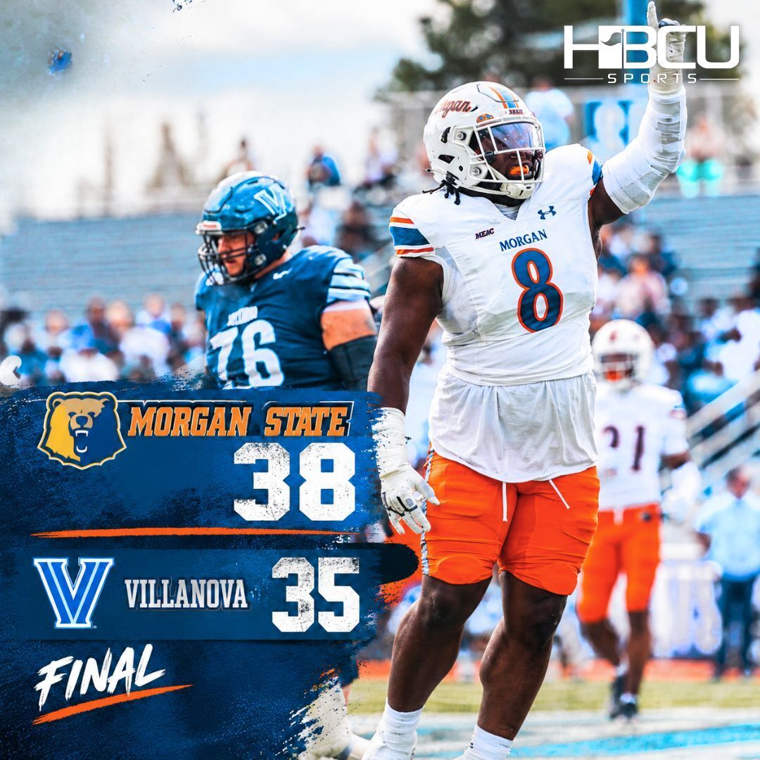 HBCUSports's tweet photo. Morgan State goes on the road and knocks off 2025 FCS playoff qualifier Villanova in a thriller to move to 4-1  on the season. https://t.co/VUygqePBfU