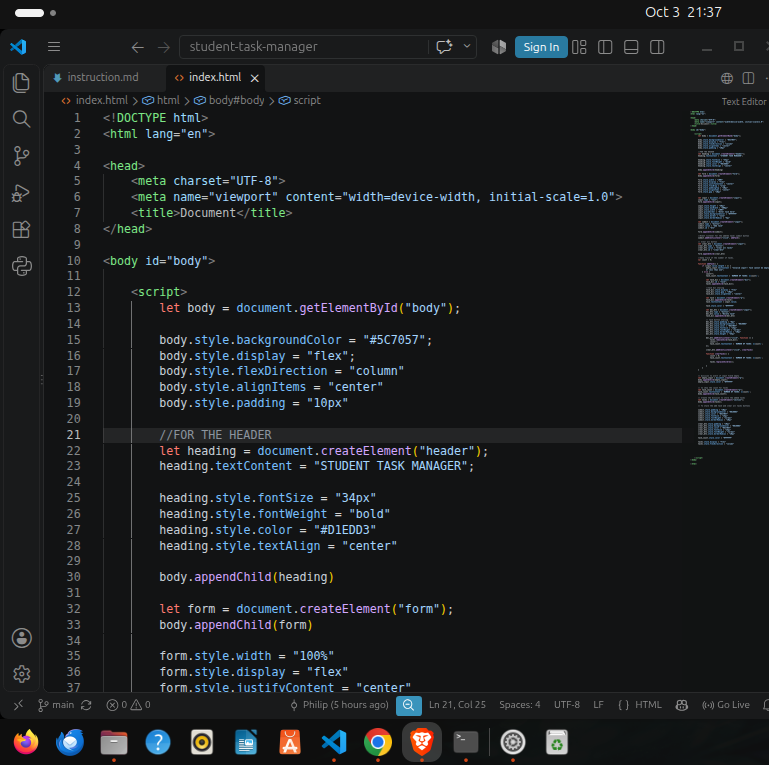 phil_builds's tweet photo. Day 87 of @blockfuselabs 200 Days of Code. Today I finished the task given to me. I used DOM manipulation to create a student task manager. Nothing was hard-coded in html - everything was done with js 113 days to go.🔨#buildinpublic #tailwind #webdevelopment #200daysofcode #day87 https://t.co/SbP3pA5ZgG