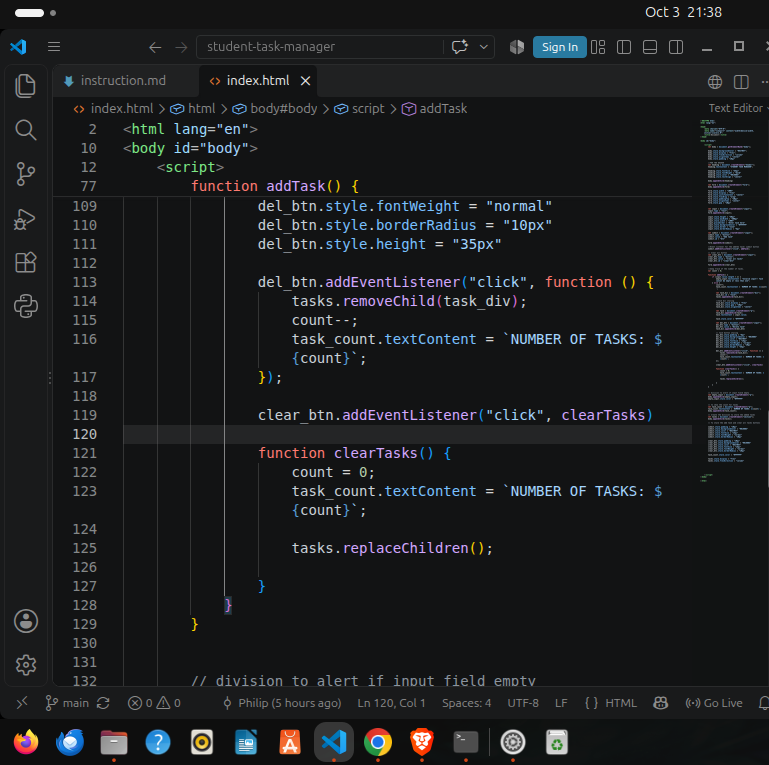 phil_builds's tweet photo. Day 87 of @blockfuselabs 200 Days of Code. Today I finished the task given to me. I used DOM manipulation to create a student task manager. Nothing was hard-coded in html - everything was done with js 113 days to go.🔨#buildinpublic #tailwind #webdevelopment #200daysofcode #day87 https://t.co/SbP3pA5ZgG