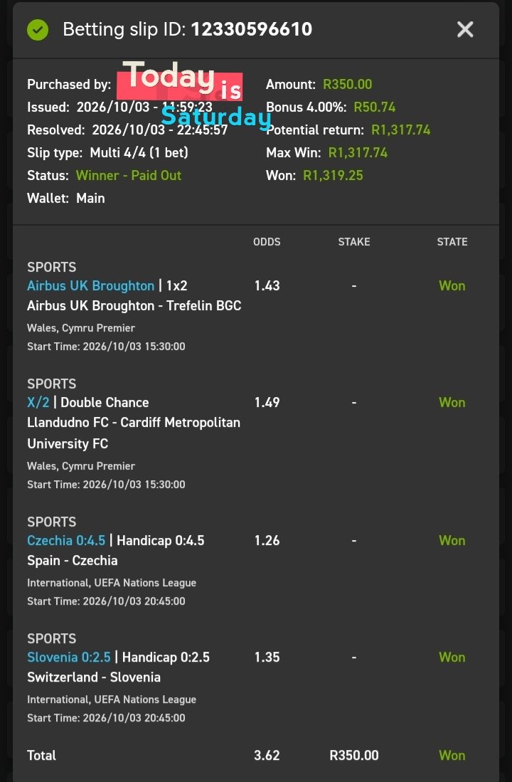Gnbhengu's tweet photo. 💥🍏Boom🍏💥
Congratulations if you followed.
Easybet has a Punters' Club channel for EVERYTHING EXCLUSIVE.
Here is the link👇
https://t.co/Vl2N3kFdMt
#Surecase #Easybet
18 + | T&Cs Apply https://t.co/R52SdMMRb5