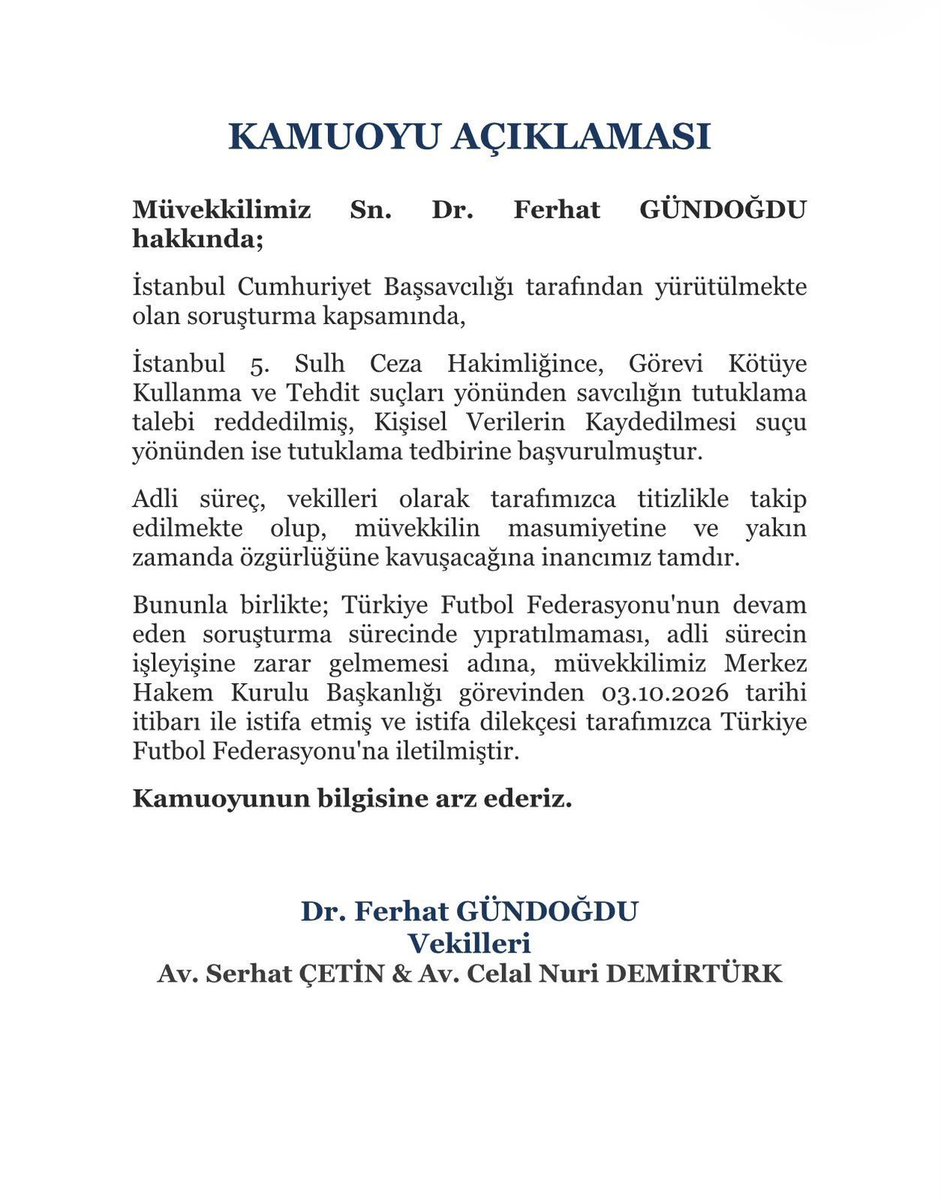 TC__Cengiz's tweet photo. M H K Başkanı Ferhat Gündoğdu istifa etti. Yetmez TFF ve tüm yapılanmalarınızda istifa edecek ve yüce Türk yargısına hesap verecek @TFF_Org https://t.co/lnSoDHkpzA