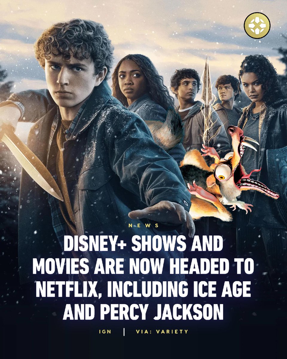 IGN's tweet photo. Disney has struck a deal that would bring current and legacy movies and shows like Percy Jackson and Ice Age to Netflix while they're still on Disney+.

For more info: https://t.co/JqieVT3W8Q https://t.co/3HMlTI7jE6