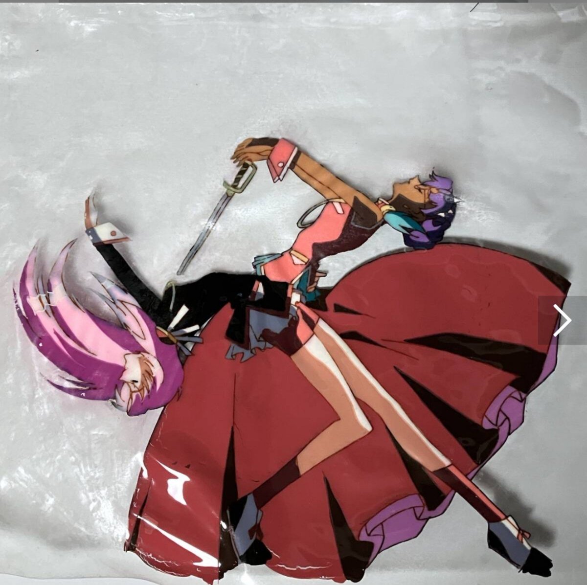 _madoka_akemi's tweet photo. This Poor utena &amp; anthy cel
The vinger syndrome is so bad on the second layer cel its literally crystallised 💔

Use this as a reminder check on your cels you have stored away 😭

#少女革命ウテナ #セル画 #animationcel https://t.co/fAj64fvMXW