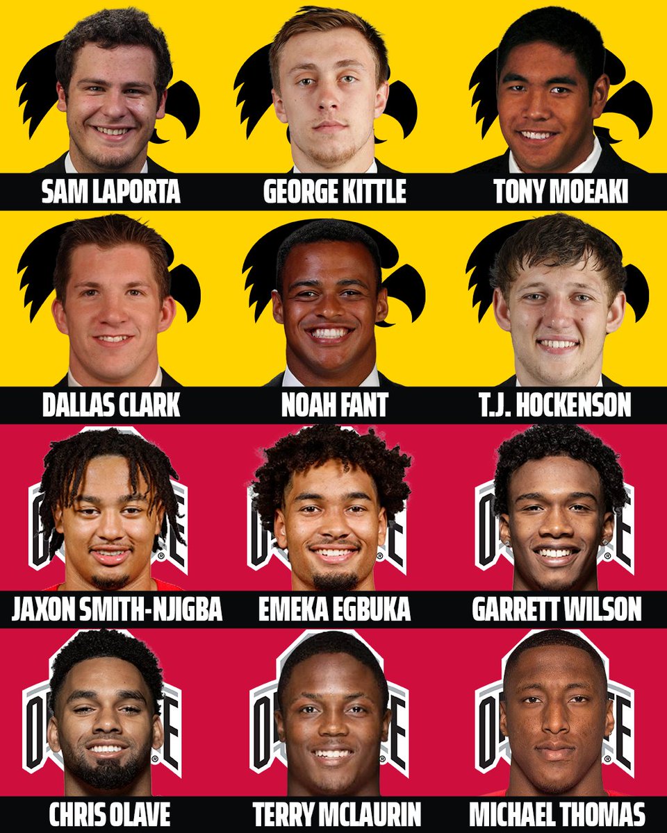 DraftKings's tweet photo. Just some Iowa tight ends and Ohio State wide receivers on a graphic https://t.co/bAOhdLGHAV