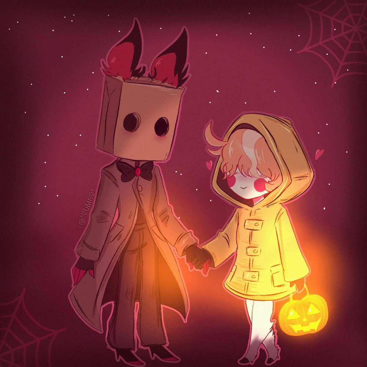 Rin987231's tweet photo. A Halloween duo, a reference to the Little Nightmares video game 🎃✨️

testing a paintbrush on drawing  
#Hazbinhotel #radioapple #halloween 📻🍎 https://t.co/qm1vGqwBPe