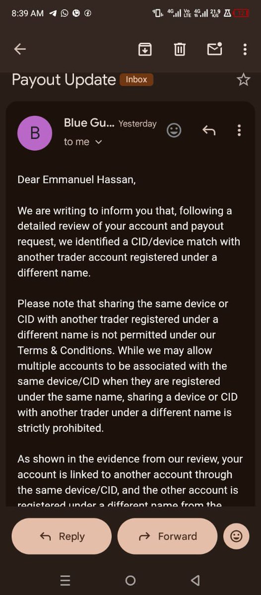 omogbeja21759's tweet photo. I referred a friend to @BlueGuardiancom 
He purchased an IF starter,
Made the 15% consistency requirement
Requested payout, and he got Denied (over a false claim) 

He tried logging in to his dashboard
Somehow he's not able to login

Pls see to this @BlueGuardiancom @seanbaint https://t.co/ZC0G3qTzOm