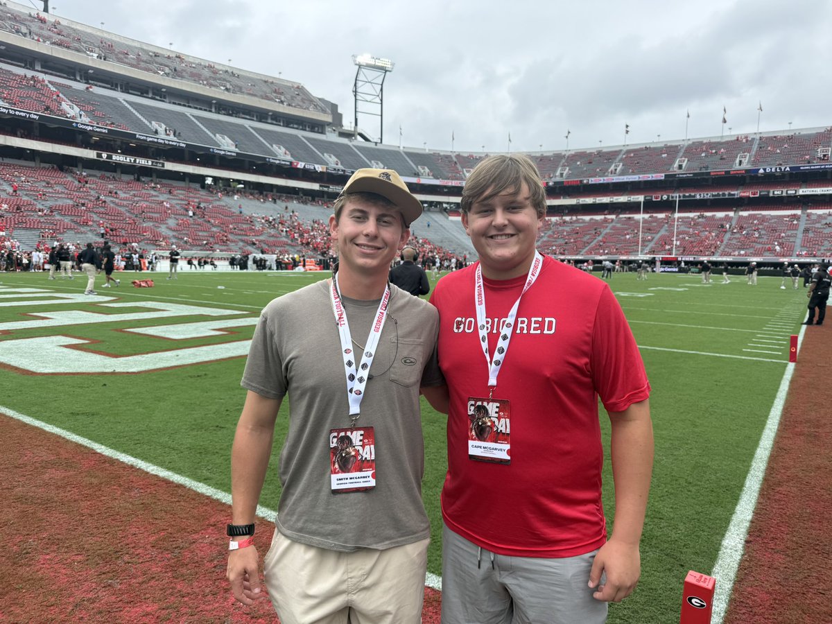 Capemcgarvey's tweet photo. Had a great day @GeorgiaFootball!  Great Win!  Good talking with you Coach Rauscher, @SSearels and @coachKub_70.

@KirbySmartUGA @CJones_FB @TaylorChandler5 
@CoachSB_4theG @RedElephant_FB @RecruitTheG @CoachHunnicutt @bigka54 @RustyMansell_ @DawgsHQ
@Dawgs247 @DawgNation
@JeremyO_Johnson @benjaminwolk @ChadSimmons_ @CoachWEricson  @adamgorney @__AustinButler @LoganTillman @Andrew_Ivins @SWiltfong_
@BrianDohn247 @BrooksAustinBA
@MattDeBary @TMobusa
@BigSkippin_75 @JuliusTrenches @PrepRedzoneGA @UANextFootball @Coach_Wright50 @coach_them_up1