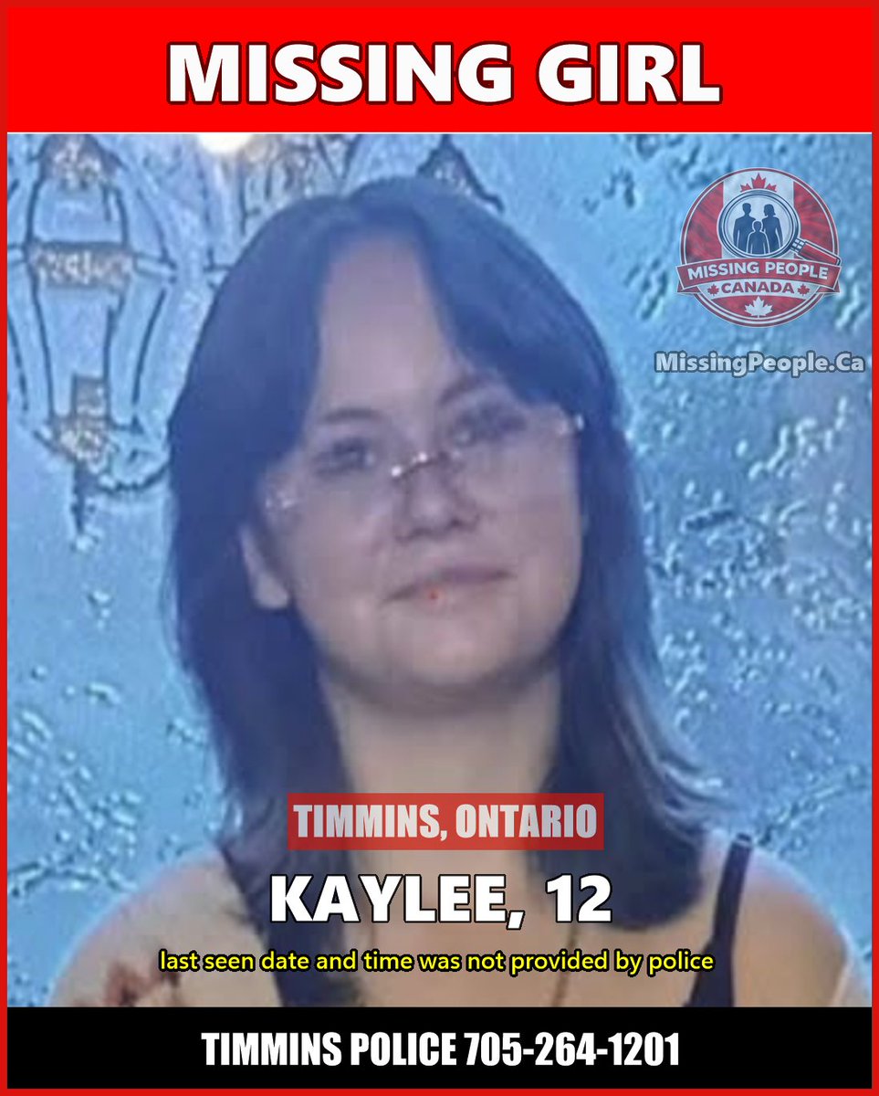 Missing_CA's tweet photo. MISSING GIRL IN TIMMINS, ONTARIO - KAYLEE, 12  

12-year-old Kaylee has been reported missing in Timmins, Ontario.

Full Post: https://t.co/CTvWTCf4eC https://t.co/AqotkHJoDx