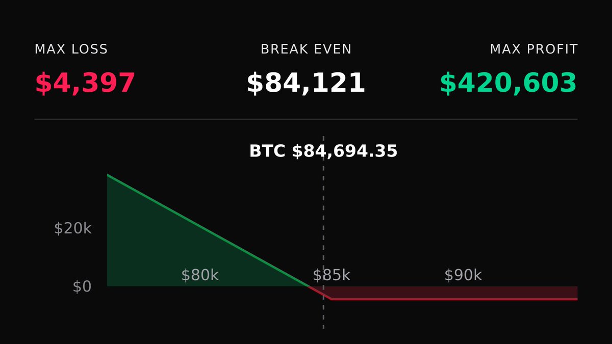 DeriveTradeTape's tweet photo. 📉 Bearish $BTC Trade
🟢 Bought 5x 6 Oct 26 $85,000 Puts

Profit: $82K if BTC < $67,800 by 6 Oct

🔗 Copy on Derive: https://t.co/bYcXJg2ffD https://t.co/ErT45VCfsB