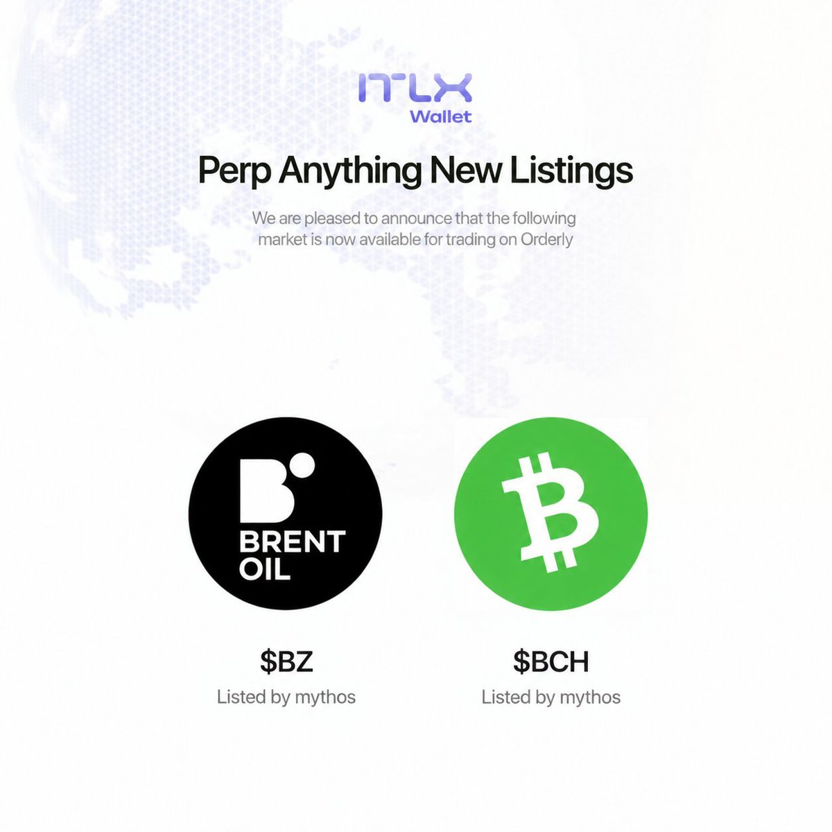 huzzysuraja's tweet photo. 📢Perp Anything New Listings

We are pleased to announce that the following market is now available for trading on Orderly:

- $BZ (Listed by mythos)
- bitcoin-cash:native  (Listed by mythos)

#Interlink #ITLX #ITLG #ITL https://t.co/RvvrSBeRk0