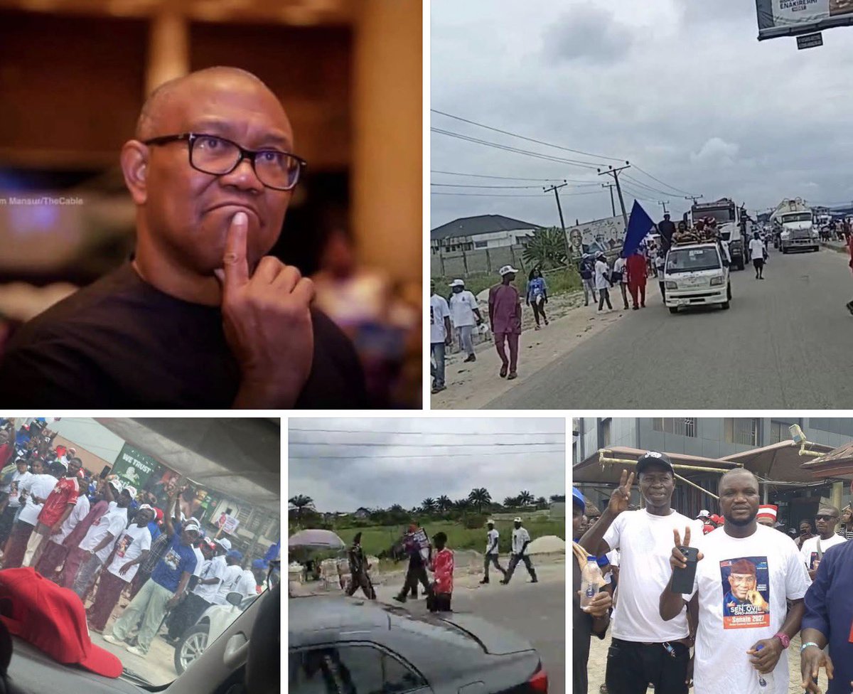 ossaiovie's tweet photo. PETER OBI FACES REJECTION IN UGHELLI, DELTA STATE TODAY

I Was Passing Through Ughelli Today When I Saw Only 25 People In A Tagged 10,000 Man March For Peter Obi and NDC

I was shocked and disappointed. https://t.co/glPEiMu3j5