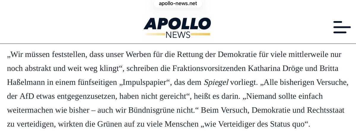 G_Neblig's tweet photo. Fraktionsspitze der Grünen stellt fest: „Beim Versuch, Demokratie und Rechtsstaat zu verteidigen, wirken die Grünen auf zu viele Menschen wie Verteidiger des Status quo“. 
WENN IHR UNS BÜRGER VOR 8 JAHREN GEFRAGT HÄTTET, WÄRE DAS VIELLEICHT ETWAS NEUES GEWESEN. Wo lebt ihr eigentlich? Hinter dem Mond?