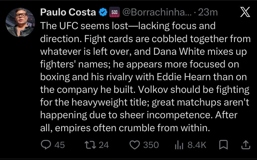 mmamarcuss's tweet photo. Paulo Costa got the call and deleted this https://t.co/AaYLRVhEIO