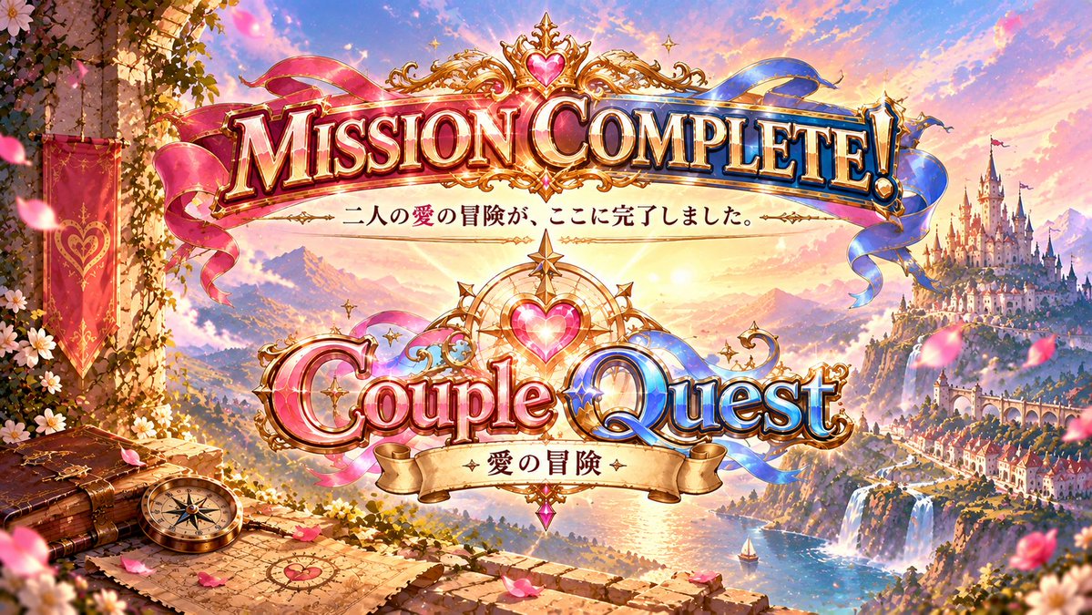 no178_ninja's tweet photo. Couple Quest ― 愛の冒険
ミッションコンプリート！
#CoupleQuest #愛の冒険
https://t.co/a4VsodF0Db

またしても、生成AIと超簡単なゲームを作ってみました。

制作秘話兼取説は以下となります。
https://t.co/hvslOGgE9Y

ぜひ、遊んでもらっても…

いんですかい？
#インザスカイ！ https://t.co/izPLLOlv3b