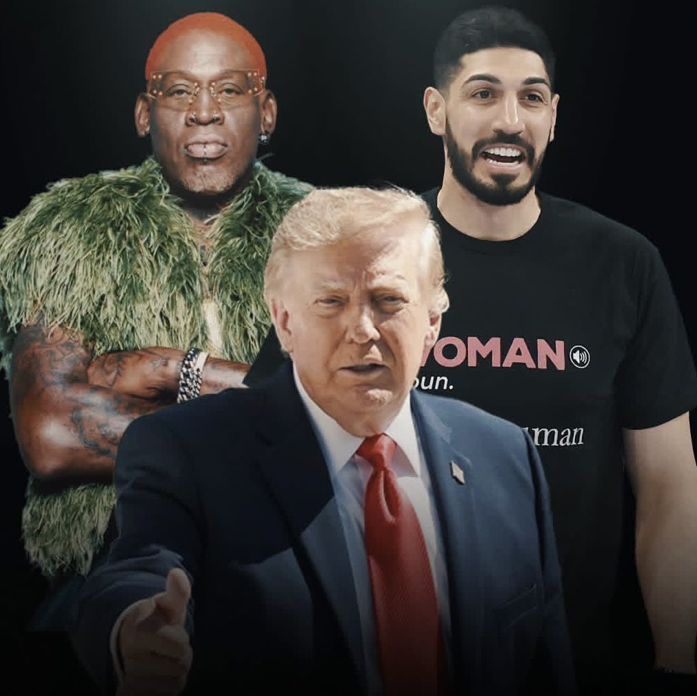 CameronVarelli's tweet photo. Donald Trump  says he plans to give Dennis Rodman and Enes Kanter a
“Full Pardon” to play in the Wnba, per @realDonaldTrump https://t.co/uEIGlni0UG