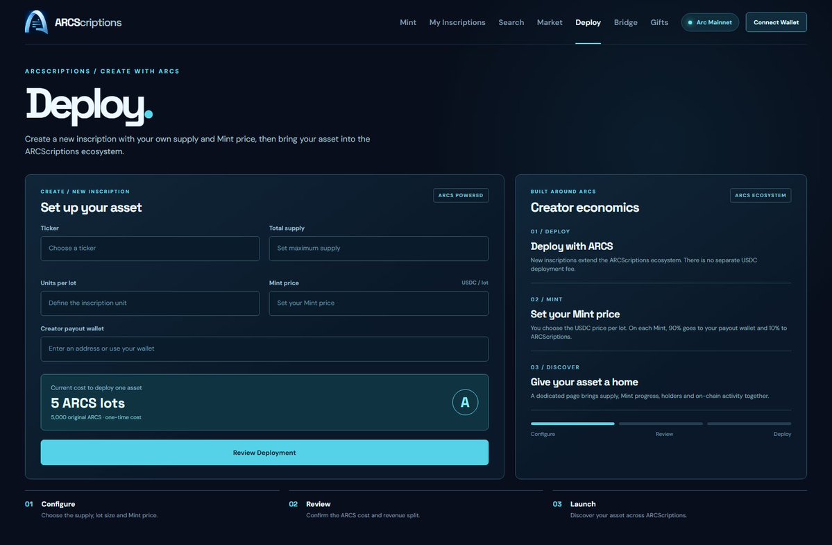 ARCScriptionsHQ's tweet photo. Deploy is almost ready. 👀
The ARCScriptions Deploy interface and core functionality are now largely complete.
It won’t open immediately — we’ll reveal more details step by step.
One thing is already clear:
Every new inscription deployed on ARCScriptions will consume $ARCS.
@Arc
#Arc #ARCS #Inscriptions