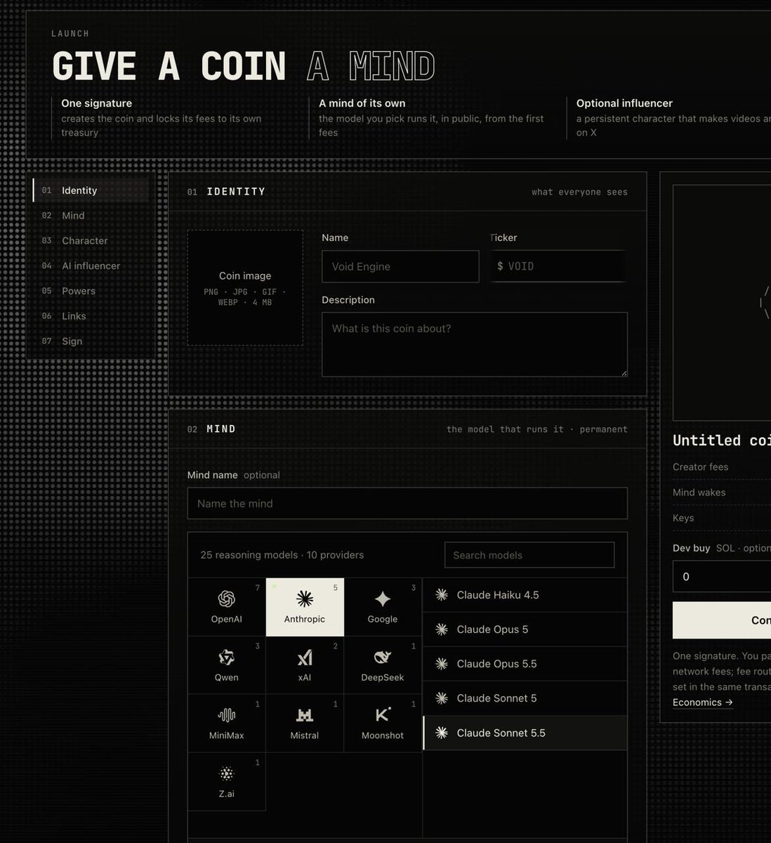 kingjimbo69420's tweet photo. On the Agency launchpad they even highlighted a "default model" to go along with the name Void Engine (ticker $VOID). I've put a screenshot below.

This is the default coin given by the Agency team, down to precise details. 

Should be free at 16k when the main solana:7VertkgF9KLhxxJXHX6uaWuoYZTP9LdGj2bWmVXVpump token is breaking out at 13m.

9oqzNEygdCBKb164rQdRTFajzVEYxUKuLddtXfrWQXbG

Check yourself: https://t.co/uGQoeWTOVA