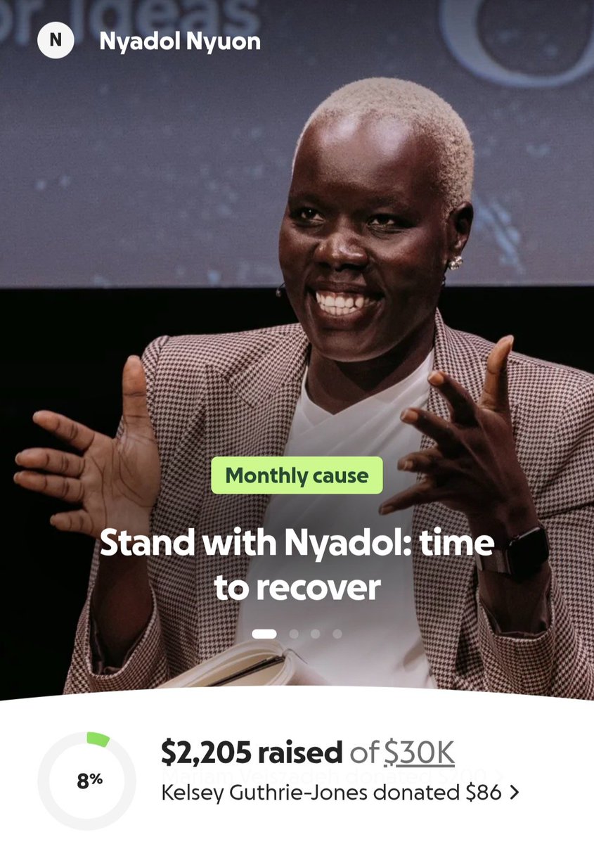SkullSpeedDeal's tweet photo. Nyadol Nyuon, who recently said white people have no culture, has started a gofundme to raise $150k for her living expenses.

She said she'd leave Australia after an $800k government grant she received couldn't be accounted for.

Somebody get these grifters out of here! https://t.co/eUo9HRDWCN