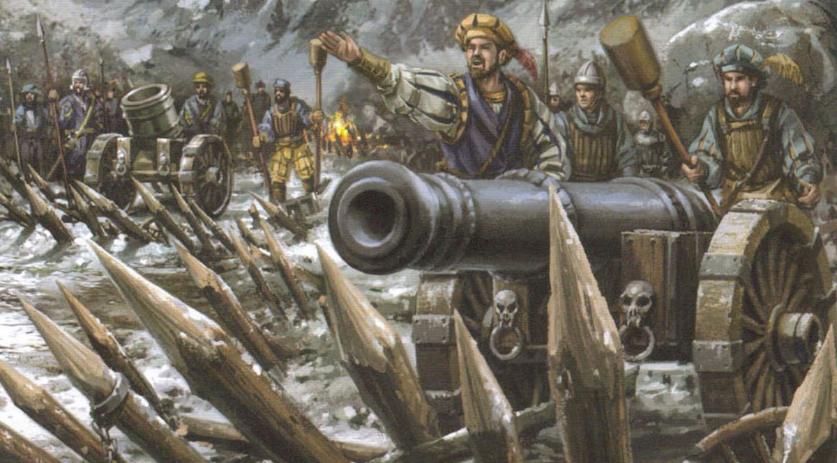 xathrodox86's tweet photo. Imperial artillery about to turn some poor m-fer day into a reaaaaaally bad one... if it wasn't bad already!😬

One of the Empire's biggest battlefield advantage is its use of black powder weapons, including field artillery.💣💥

Cool art by Chris Trevas. I think.🤷‍♂️
#WarhammerArt https://t.co/chXA2ZPAWC