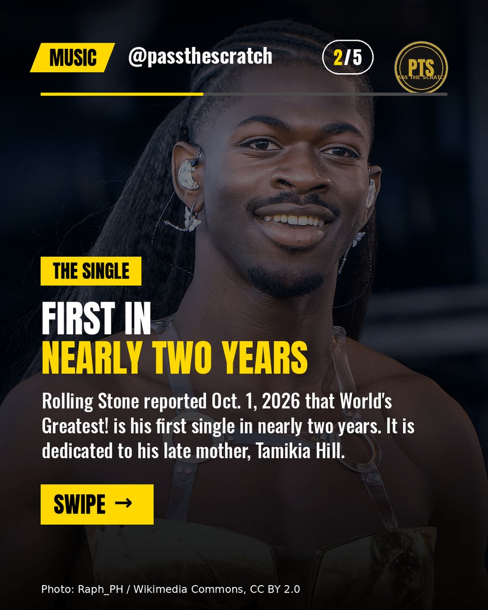 cryptonewb_e's tweet photo. Lil Nas X released World's Greatest!, his first single in nearly two years, dedicated to his late mother Tamikia Hill. Video shot in Atlanta, per Rolling Stone.
It uses her voicemail: "walk by faith, not by sight."
#LilNasX #PassTheScratch https://t.co/BnO2W21E9u