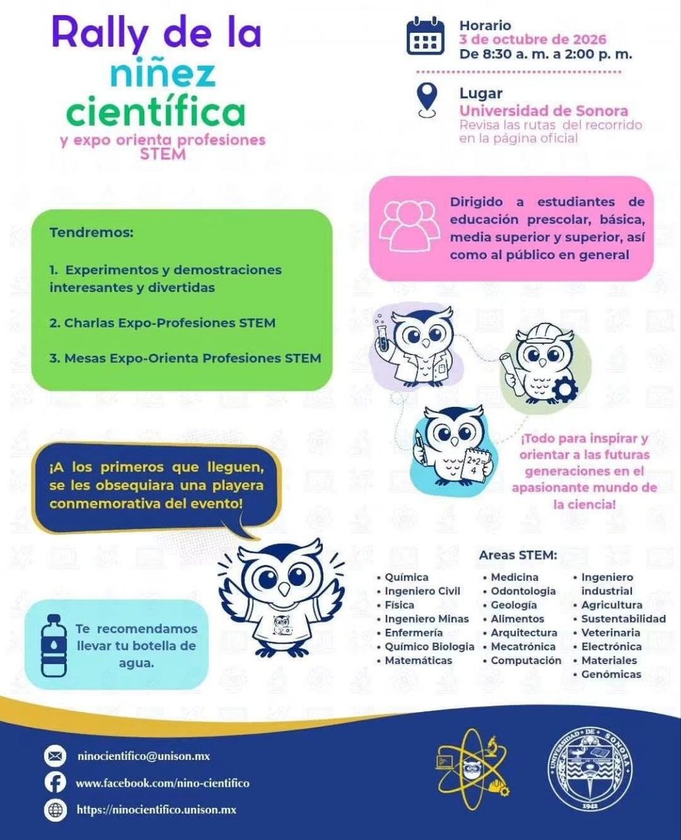 4DMediaNetwork's tweet photo. El Rally de la Niñez Científica y Expo Orienta Profesiones STEM se realizó en la Universidad de Sonora con experimentos, demostraciones, charlas y orientación sobre distintas áreas científicas y profesionales.

https://t.co/FOCGv9W8HT https://t.co/aUrkO2hgUh