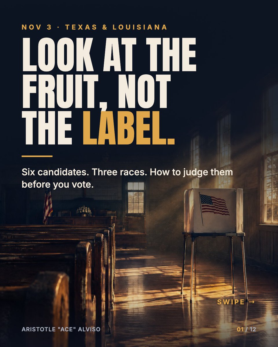 AristotleAlviso's tweet photo. Election Day is Nov 3. Register by Monday in TX. LA has until Oct 13 online.

I won't tell you who to vote for. Don't just vote your party or whoever says they're a Christian. Pray, and judge them by their fruit. https://t.co/0iTU9PnGMj