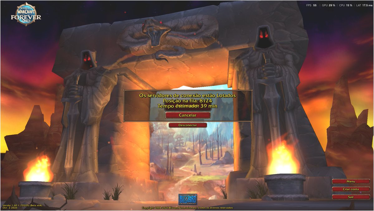 luizpcaetano's tweet photo. Eu estava jogando há alguns segundos atrás, antes de tomar um disconnect. Quando coloco pra logar novamente, vou pra um fila com 8k de jogadores. Sacanagem, viu, Blizzard!? Wow Forever... https://t.co/gYRbK9XcrQ