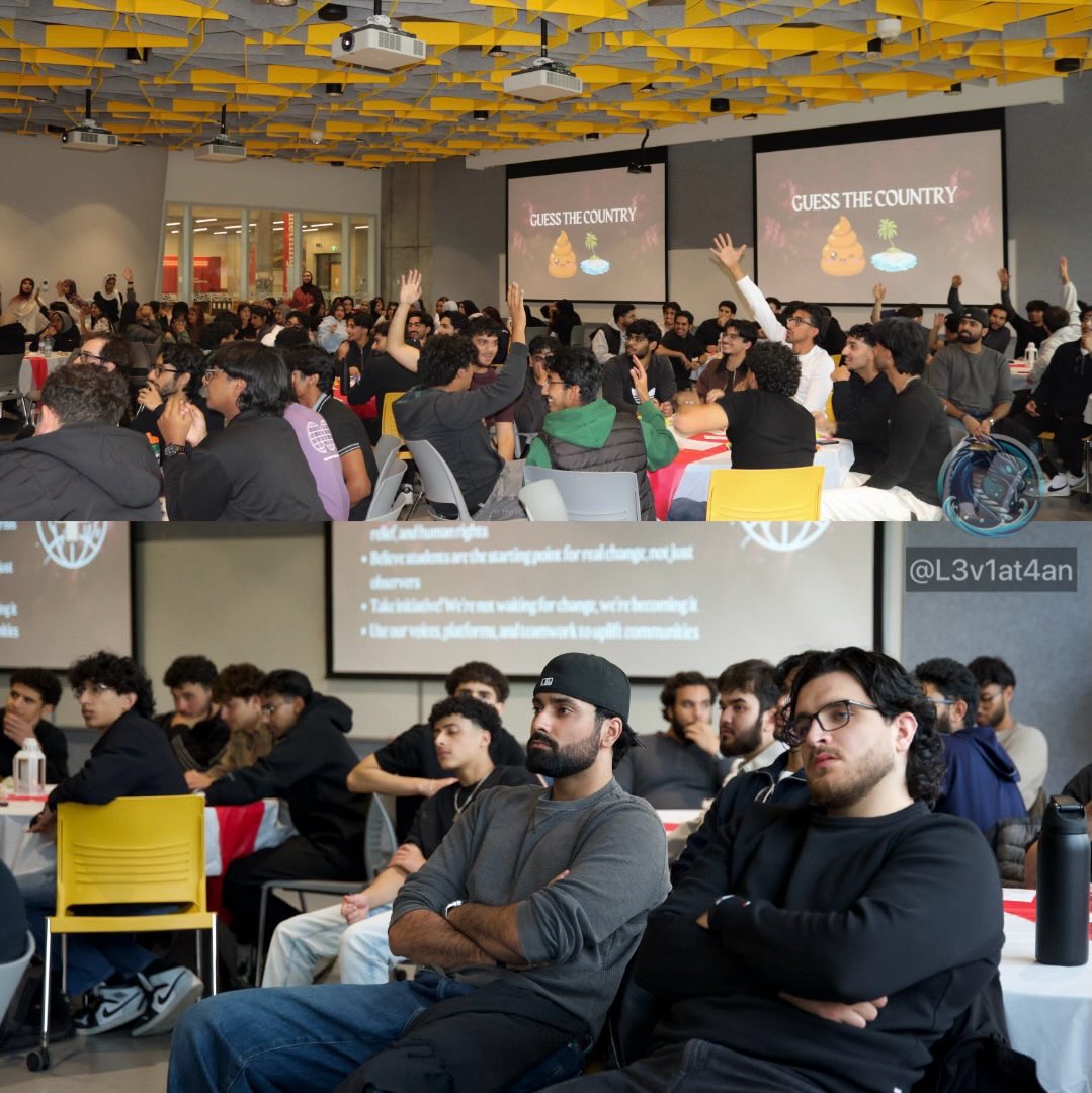 l3v1at4an's tweet photo. The @UCalgary student group “Muslims Without Borders” held an event on campus where they displayed an emoji of feces and asked the audience to guess the country that represents.

Dehumanization of Israelis has been enabled &amp; normalized on UCalgary campus. https://t.co/eQnWY2c3lO