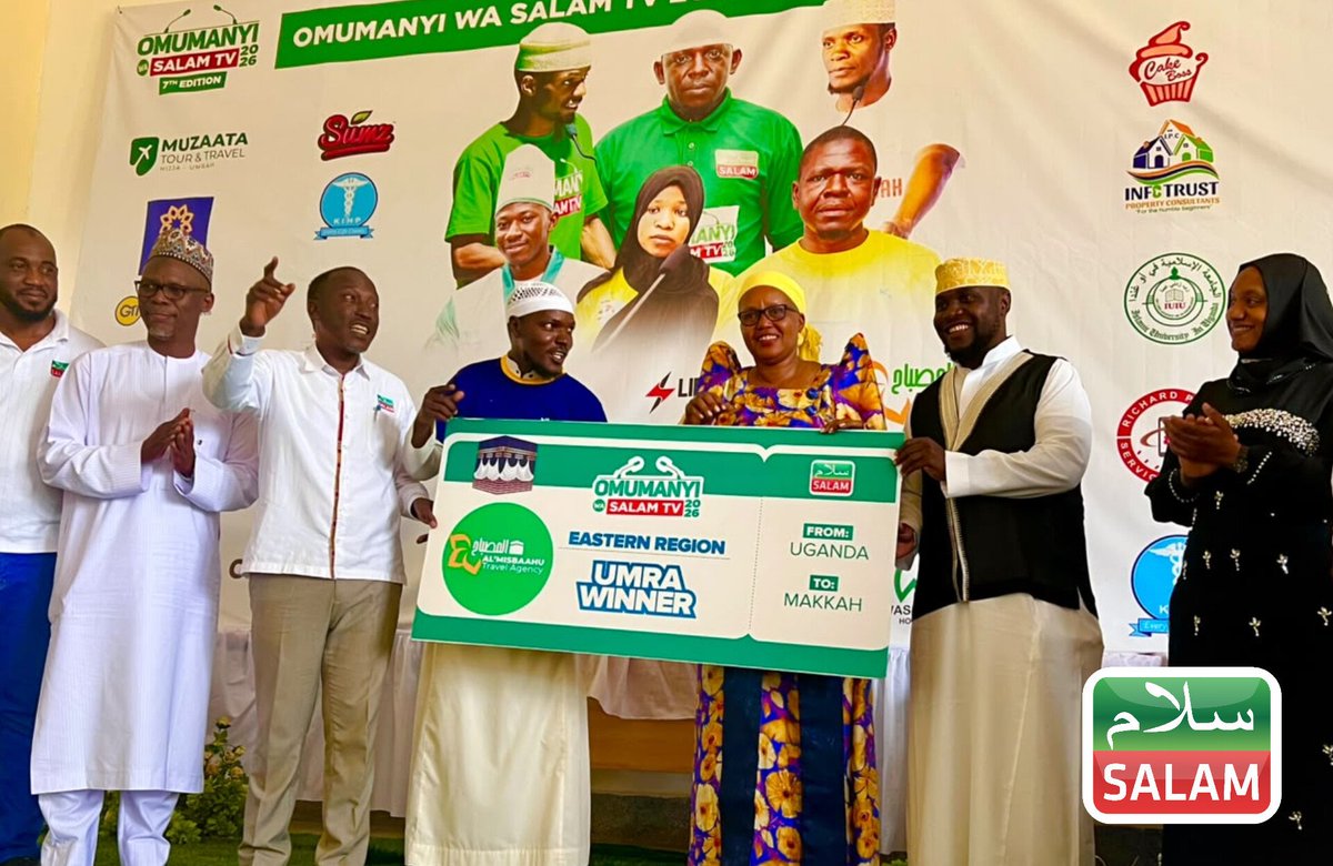 SalamTvUG's tweet photo. Jamuliro Yusuf, winner of the 7th Edition 2026 Omumanyi wa Salam TV Eastern Region Finals, was awarded a fully funded Umrah pilgrimage to Makkah and Madinah by Salam TV and Al-Misbaahu Hajj and Umrah Services. He has automatically qualified to represent the Eastern Region in the grand national competitions taking place on December 19th, 2026.

#SalamOmumanyi #SalamUpdates