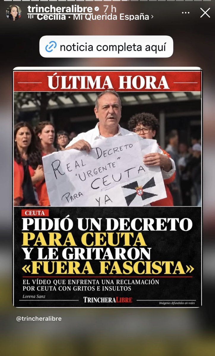 deliza07846155's tweet photo. @Capitana_espana El psicopata de Pedro Sánchez quiere España dividida y destruida si no mirar lo que está pasando llaman fascista a un hombre que pide por Ceuta https://t.co/BP0F9fX6uP