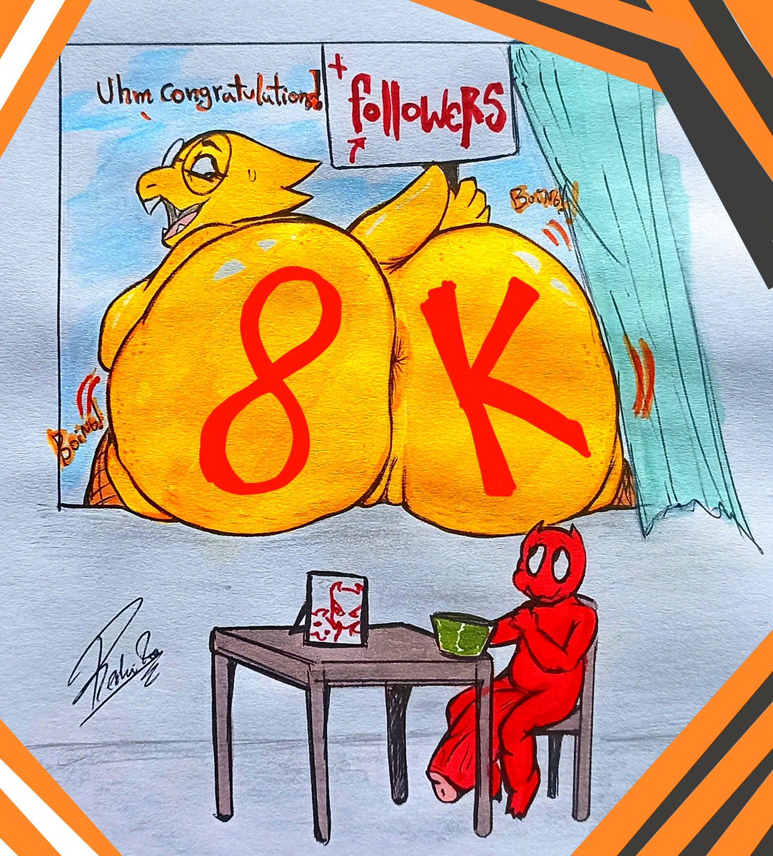RedFuryArt1's tweet photo. uhm hello Alphys...8k followers?! 🧡 https://t.co/3dyLyZA0um