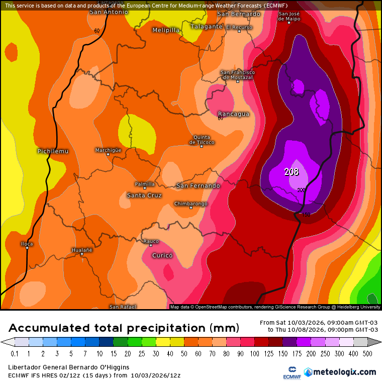 EdoWeatherman's tweet photo. ALERTA por evento de lluvia anormal para octubre en la zona central.

Un activo sistema frontal promete fuertes precipitaciones en sectores desde la región de Coquimbo a Los Lagos, los días 6 y 7 de octubre. Los modelos coinciden en que la mayor cantidad de agua se proyecta en sectores de las regiones de Valparaíso, Metropolitana, O'Higgins, Maule y parte de Ñuble y Biobío. Sin embargo, también se proyectan montos importantes en el tramo sur e interior de la región de Coquimbo y en la zona sur.

Situación anormal propia de El Niño.
Los diversos modelos proyectan sobre 30-50 mm en promedio en la zona central, pero algunis sectores interiores podrían superar los 60-80 mm e incluso los 100 mm. También se estiman más de 20-40 mm en el interior de Coquimbo.

Atención, existe una probabilidad de que pueda caer más agua de lo estimado, además el evento trae una masa muy inestable que va a ocasionar tormentas eléctricas, especialmente el miércoles e incluso el jueves. Viento moderado durante el evento.
La isoterma se moverá entre los 2200-2700 msnm, lo que puede ocasionar complicaciones en interior de la zona central y también en el norte chico.

Estaré actualizando la información ya que el evento seguirá variando.
