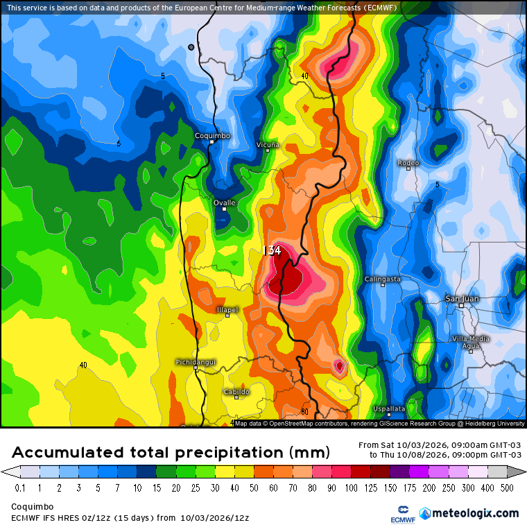 EdoWeatherman's tweet photo. ALERTA por evento de lluvia anormal para octubre en la zona central.

Un activo sistema frontal promete fuertes precipitaciones en sectores desde la región de Coquimbo a Los Lagos, los días 6 y 7 de octubre. Los modelos coinciden en que la mayor cantidad de agua se proyecta en sectores de las regiones de Valparaíso, Metropolitana, O'Higgins, Maule y parte de Ñuble y Biobío. Sin embargo, también se proyectan montos importantes en el tramo sur e interior de la región de Coquimbo y en la zona sur.

Situación anormal propia de El Niño.
Los diversos modelos proyectan sobre 30-50 mm en promedio en la zona central, pero algunis sectores interiores podrían superar los 60-80 mm e incluso los 100 mm. También se estiman más de 20-40 mm en el interior de Coquimbo.

Atención, existe una probabilidad de que pueda caer más agua de lo estimado, además el evento trae una masa muy inestable que va a ocasionar tormentas eléctricas, especialmente el miércoles e incluso el jueves. Viento moderado durante el evento.
La isoterma se moverá entre los 2200-2700 msnm, lo que puede ocasionar complicaciones en interior de la zona central y también en el norte chico.

Estaré actualizando la información ya que el evento seguirá variando.