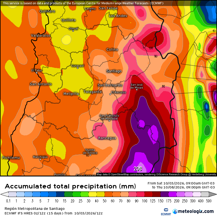 EdoWeatherman's tweet photo. ALERTA por evento de lluvia anormal para octubre en la zona central.

Un activo sistema frontal promete fuertes precipitaciones en sectores desde la región de Coquimbo a Los Lagos, los días 6 y 7 de octubre. Los modelos coinciden en que la mayor cantidad de agua se proyecta en sectores de las regiones de Valparaíso, Metropolitana, O'Higgins, Maule y parte de Ñuble y Biobío. Sin embargo, también se proyectan montos importantes en el tramo sur e interior de la región de Coquimbo y en la zona sur.

Situación anormal propia de El Niño.
Los diversos modelos proyectan sobre 30-50 mm en promedio en la zona central, pero algunis sectores interiores podrían superar los 60-80 mm e incluso los 100 mm. También se estiman más de 20-40 mm en el interior de Coquimbo.

Atención, existe una probabilidad de que pueda caer más agua de lo estimado, además el evento trae una masa muy inestable que va a ocasionar tormentas eléctricas, especialmente el miércoles e incluso el jueves. Viento moderado durante el evento.
La isoterma se moverá entre los 2200-2700 msnm, lo que puede ocasionar complicaciones en interior de la zona central y también en el norte chico.

Estaré actualizando la información ya que el evento seguirá variando.