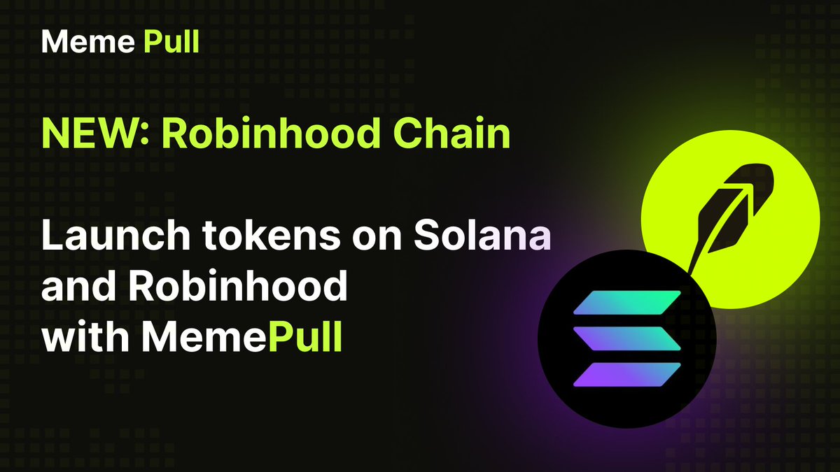 MemePullsol's tweet photo. https://t.co/24hfurzPd4 

NEW on MemePull: Robinhood Chain support 🚀

You can now create tokens on:
✅ Solana
✅ Robinhood Chain

#Solana #RobinhoodChain #memecoin #Web3 https://t.co/JcO9B4RBnu