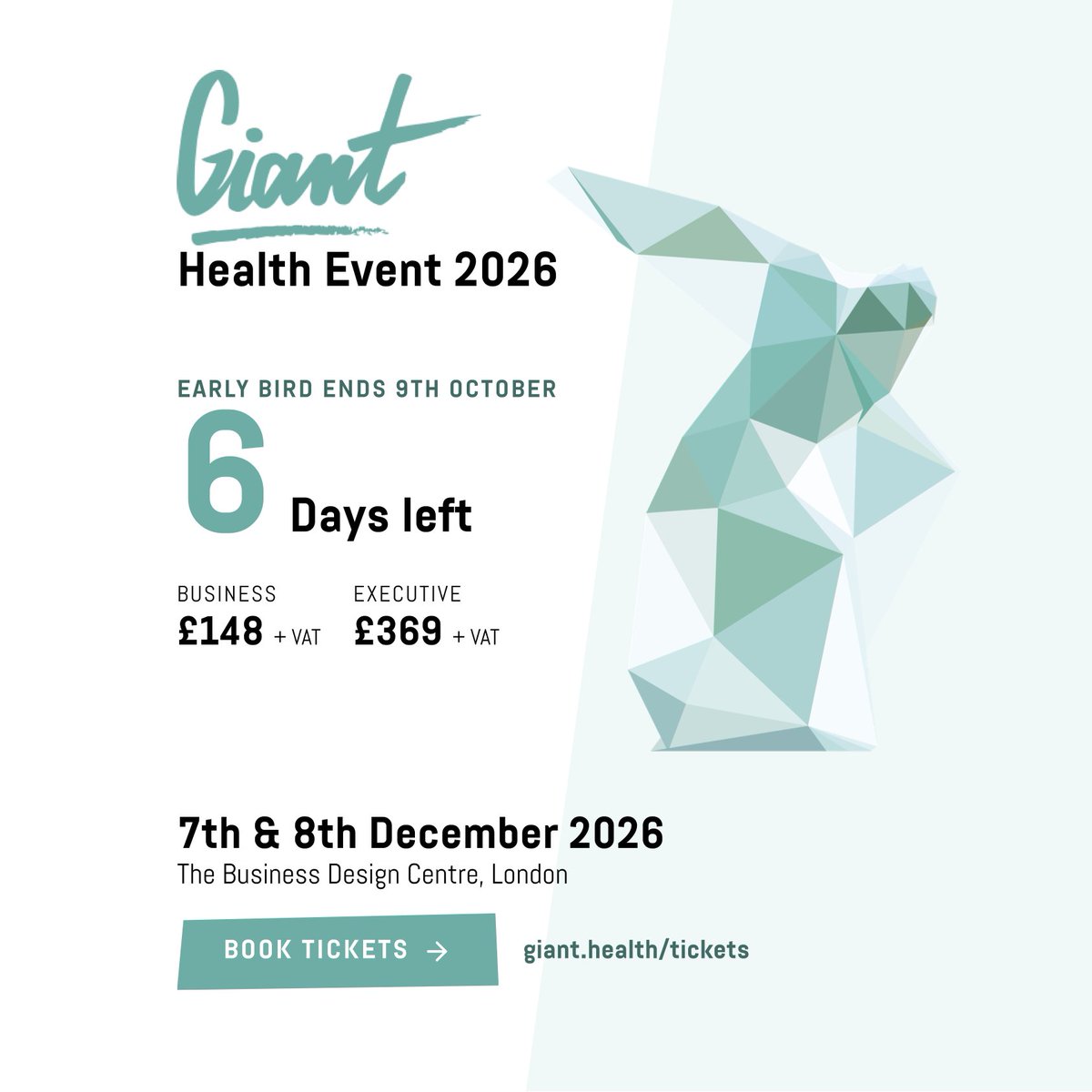 GIANT_health's tweet photo. ⏰ The Early Bird countdown starts!⏰
Join thousands of #NHS leaders, clinicians & #health-#tech innovators at #GIANT2026 on 7–8 Dec in London, UK
Secure the best ticket price before Early Bird ends on 9th October🎟️https://t.co/ktT1MDBt3G
#DigitalHealth #HealthTech #healthcare https://t.co/UMMsp5xkh5