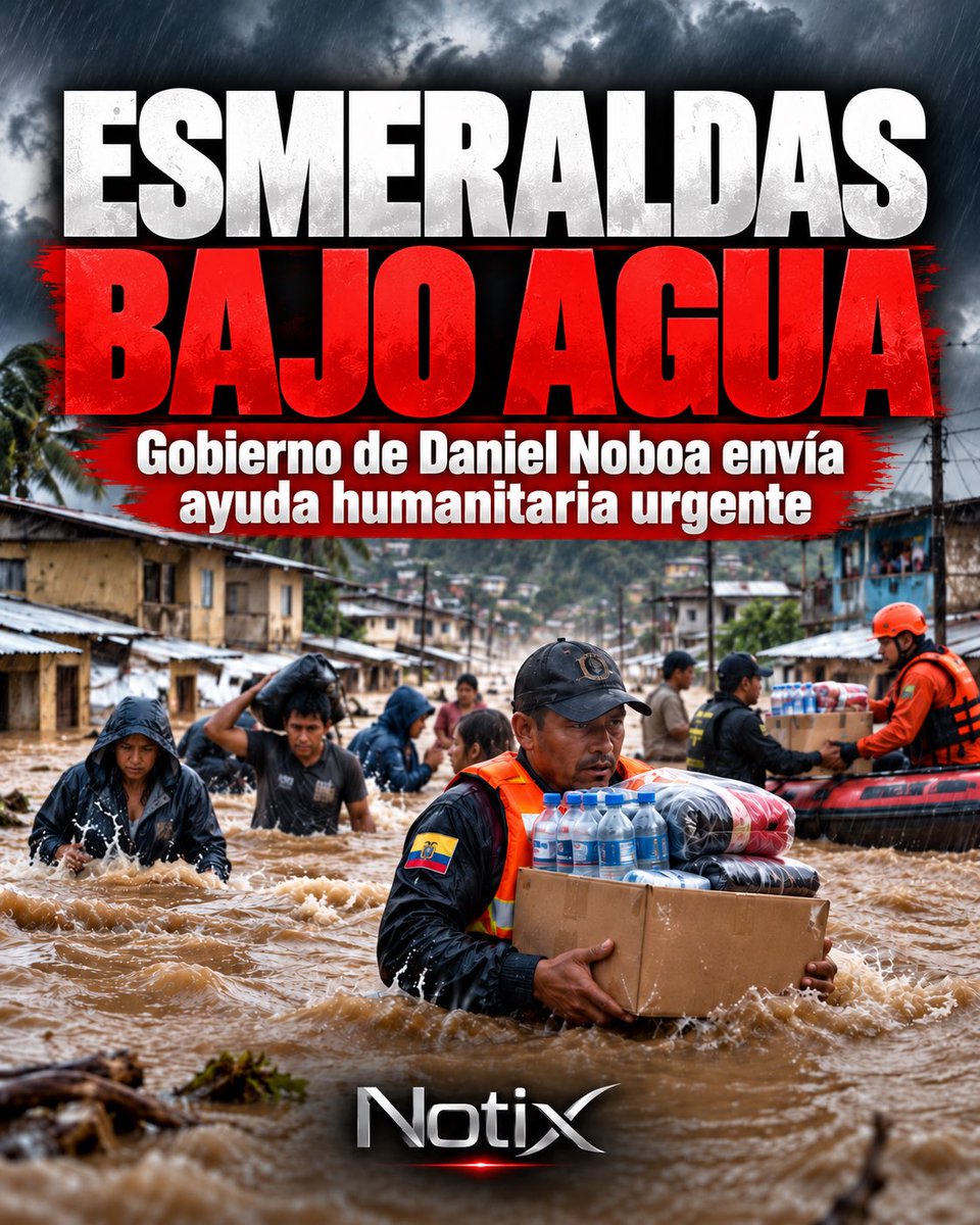 NotixMedia's tweet photo. 🚨 #URGENTE | Fuertes lluvias golpean Esmeraldas y dejan cientos de familias afectadas

Las intensas lluvias han provocado graves inundaciones en varios sectores de Esmeraldas. Solo en Muisne se reportan alrededor de 800 familias afectadas, además de viviendas destruidas por la crecida de los ríos.

El Gobierno Nacional, a través de la Secretaría Nacional de Gestión de Riesgos (SNGR), mantiene equipos desplegados en territorio y ha entregado ayuda humanitaria a las familias damnificadas, incluyendo alimentos, kits de higiene y limpieza, implementos para dormir y recipientes para almacenar agua potable.

Entre el 28 de septiembre y el 2 de octubre, la SNGR distribuyó 2.670 bienes de asistencia humanitaria en nueve provincias del país afectadas por inundaciones, deslizamientos y vendavales. 

Con corte a la mañana de este 3 de octubre, seis ríos permanecían desbordados en Esmeraldas.

🇪🇨 Notix | Te contamos lo que pasa, sin enredos.