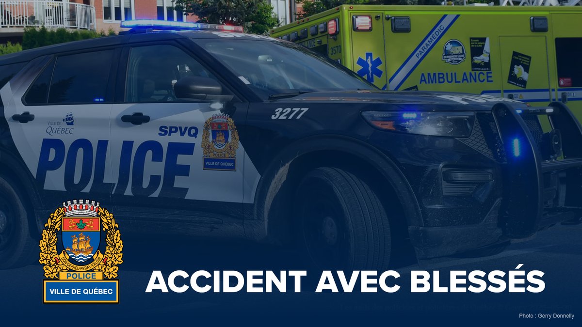SPVQ_police's tweet photo. #ACCIDENT | Le SPVQ est sur les lieux d'un accident impliquant deux véhicules. La 18e Rue est présentement fermée à la circulation entre la rue De Vitré et la rue de la Ronde. Nous invitons les usagers de la route à éviter le secteur et à privilégier un itinéraire alternatif. https://t.co/WUvHp7b1KL