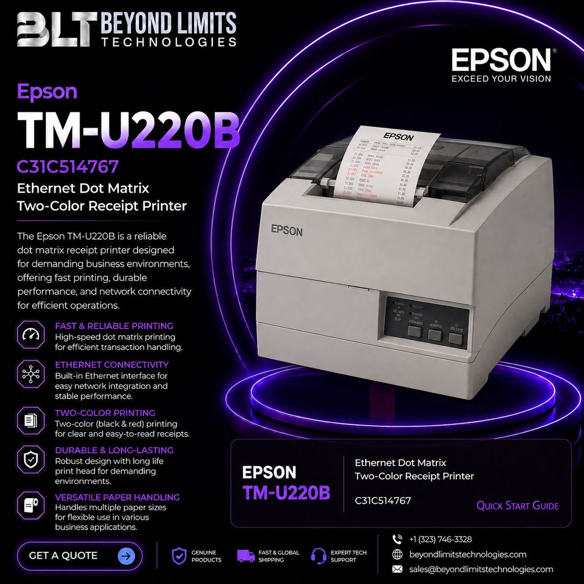 Bltech2026's tweet photo. Epson TM-U220B — Product Description

📩 Get a Quote Today!
🌐 https://t.co/Jyg8mgGsAC
📧 sales@beyondlimitstechnologies.com
📞 +1 (323) 746-3328

#EpsonTMU220B #ReceiptPrinter #POSPrinter #DotMatrixPrinter #PointOfSale #BusinessTechnology #ITHardware #BeyondLimitsTechnologies https://t.co/EH1GhEL9O9