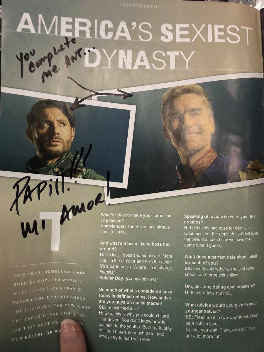 destielism's tweet photo. Jensen signed the magazine &amp; when I told him I was meeting Ant he left the first note. Today I told Ant I had a note from Jensen &amp; this was his reply. I said it will take a bit to get back to Jensen &amp; he said no it won’t before sending a video of his note, ME, &amp; himself to Jensen https://t.co/2vCRVNKbrL