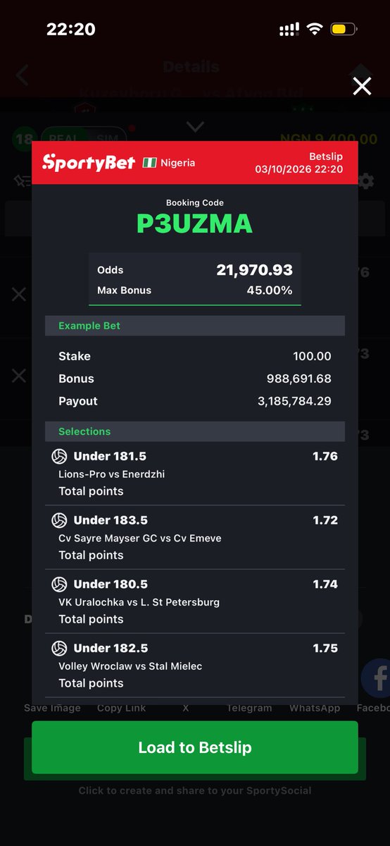 Shegs3456's tweet photo. P3UZMA - 21k odd under total points on volleyball 🏐 

@BETLEADS @encryptedav @Flexylee18 https://t.co/jqgXKHap0C