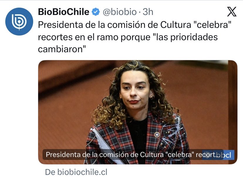 baradit's tweet photo. Que esta persona CELEBRE el recorte en Cultura, dice mucho de ella y de su sector.
. https://t.co/jUlfyZ2hDy