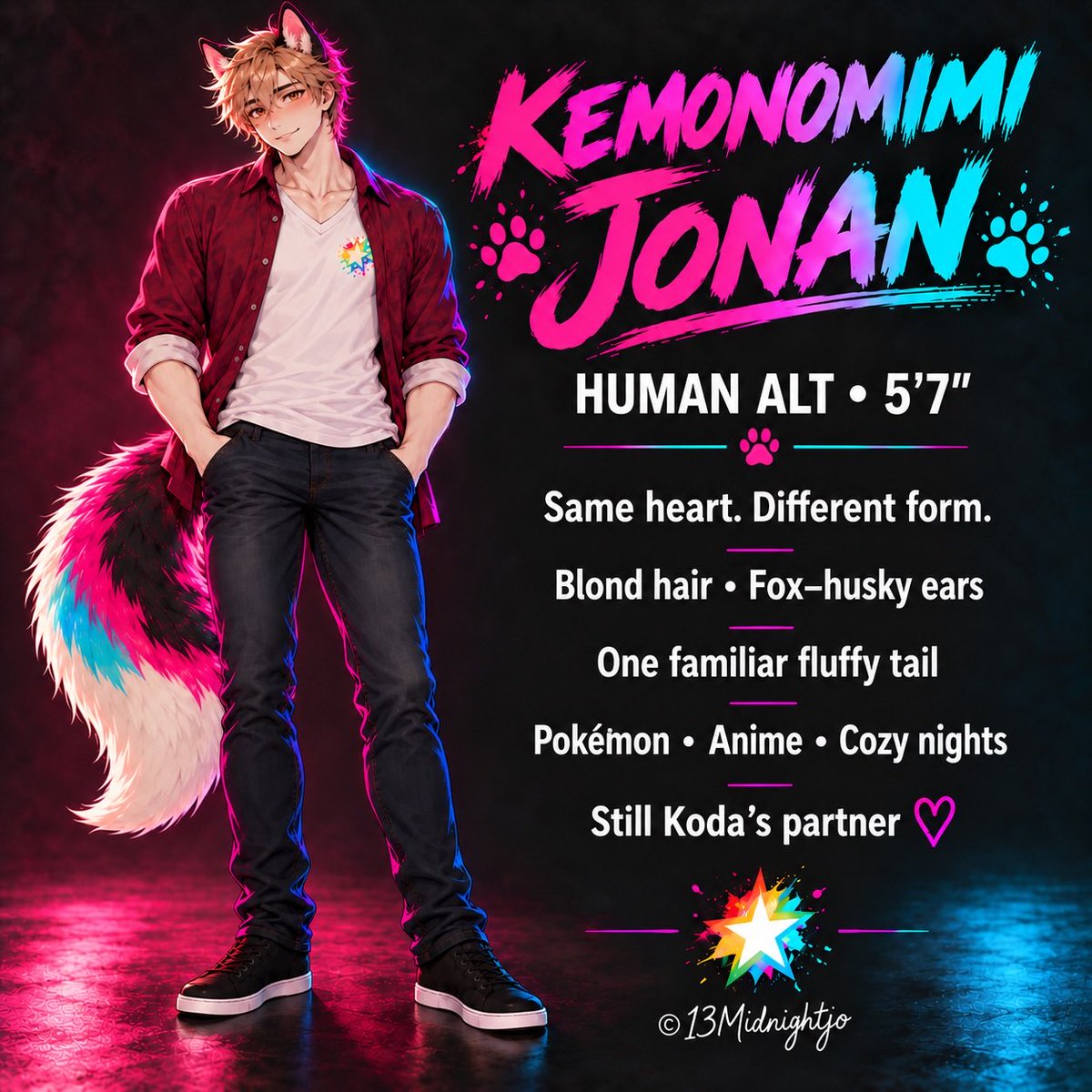 13Midnightjo's tweet photo. Meet Jonan — Same Heart, Different Form 🐾🩵🩷🏳️‍🌈
#Kemonomimi #AIFurryArt #Fursona #MeetMyFursona https://t.co/7AULGBpZF3