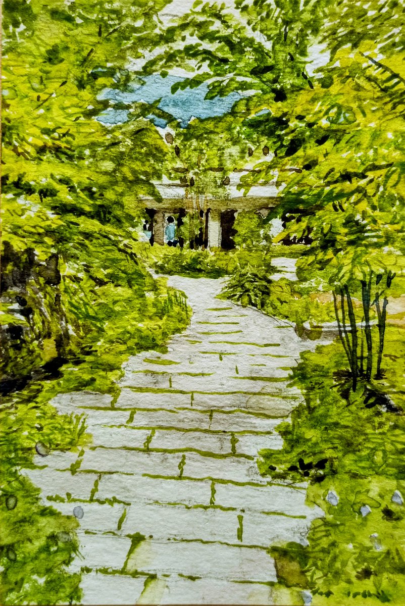 x69chanpon's tweet photo. 🌿アトリエから〜🖌️スケッチ散歩

以前に行ったバス旅行より

富士河口湖畔
大石ハナテラス

とても整備された植栽や
おしゃれな雑貨店が点在する
素敵な場所でした🌲

ラベンダー🪻のソフトクリームを
食べました😊

はがきサイズ　ヴィフアール紙
鉛筆　透明水彩

#スケッチ #水彩
#河口湖 https://t.co/15044GRNrD