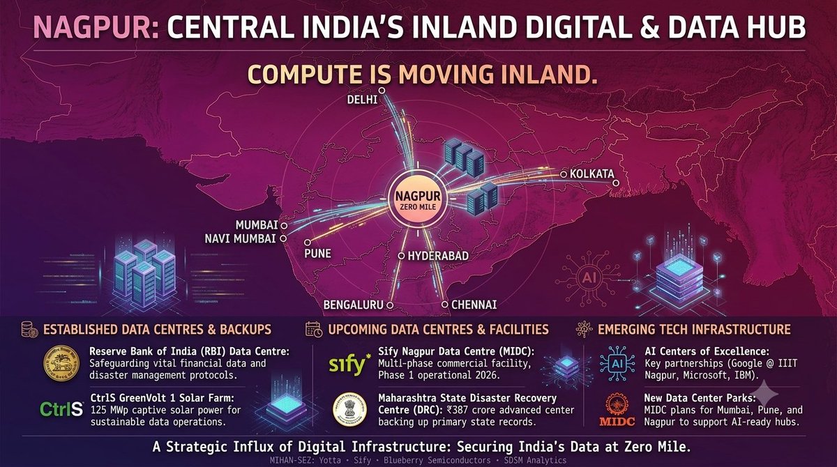 Nagpur_Vidarbha's tweet photo. #Nagpur #DataCenter #DigitalIndia #Vidarbha
🚀Nagpur is emerging as Central India's digital heart!
The RBI Data Centre secures critical financial data, while upcoming projects like Sify's data centre and the Maharashtra Disaster Recovery Centre solidify its tech future. https://t.co/U6Qny4Tlvd