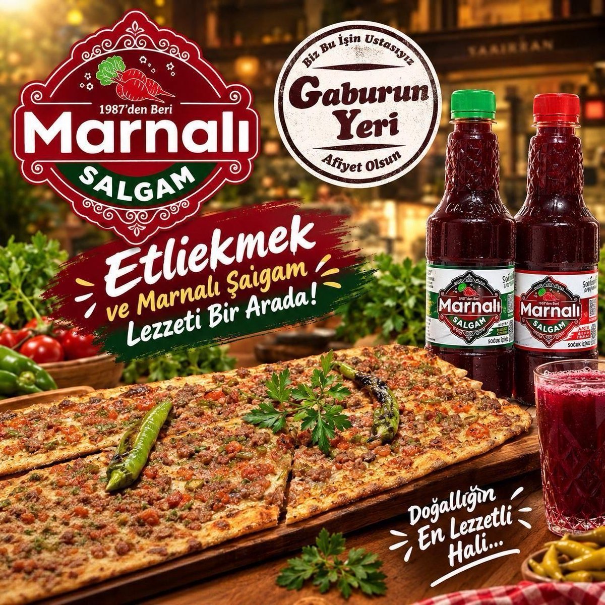 h_guden's tweet photo. Etliekmeğin eşsiz lezzeti, 1987’den beri süregelen geleneksel Marnalı Şalgam'ın ferahlığıyla buluştu!  
 Vurgu: Bu muazzam ikili, Gaburun Yeri'nde sizleri bekliyor. Doğallığın en lezzetli halini yerinde deneyimleyin!  
 ⁠#MarnalıŞalgam⁠ ⁠#Etliekmek⁠ ⁠#GaburunYeri⁠ ⁠#GelenekselLezzet⁠ ⁠#1987DenBeri⁠ ⁠#LezzetUstas